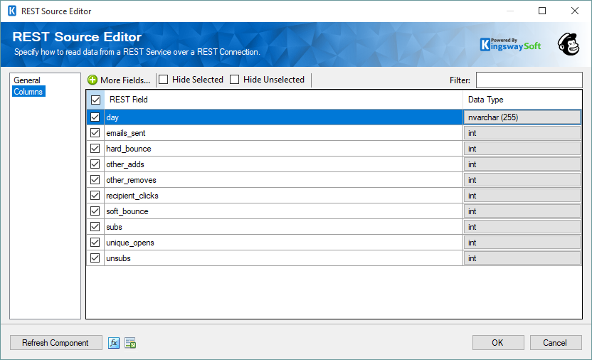 SSIS MailChimp REST Source - Columns